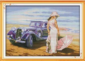 Набір для вишивання за нанесеною на канву схемою "Car model ".AIDA 14CT printed , 48*35 см, фото 1