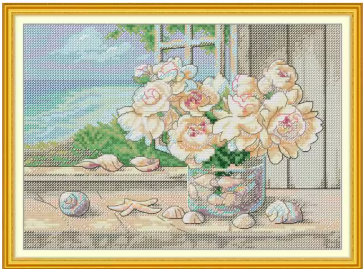 Набір для вишивання "Seaside bay window". AIDA 14CT printed , 30*21 см, фото 1