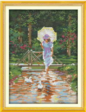 Набір для вишивання за нанесеною на канву схемою "Umbrella girl".AIDA 14CT printed , 19*27 см, фото 1