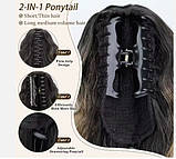 Хвіст легкі хвилі шиньйон на крабі темно-коричневий - омбре в русявий 76 см термоволокно, фото 2