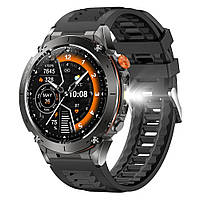 Тактические умные смарт часы для военных Y101 с фонариком, компасом GPS трекером и спортивными режимами Черный