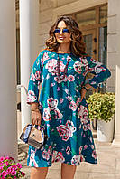 Легкое осенье цветочное платье-трапеция, просторного фасона "разлетайка", батал большие размеры