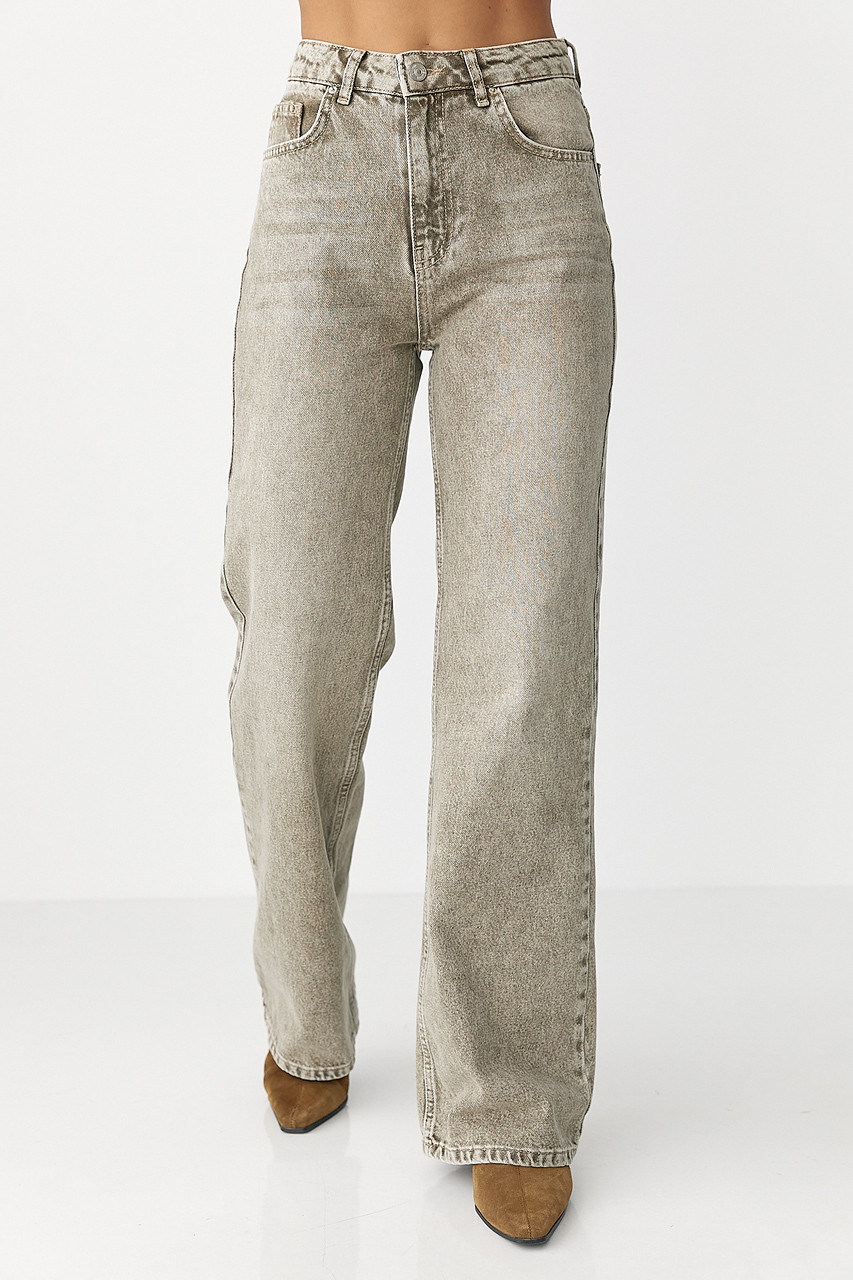 Широкі прямі джинси з високою посадкою - хакі цвет, 38р (є розміри), фото 1