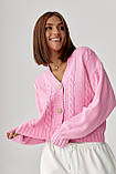 Короткий в'язаний кардиган з косичками - рожевий цвет, ONE SIZE (є розміри), фото 5