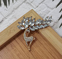 Брошка Олень із кришталевими рогами BRS173