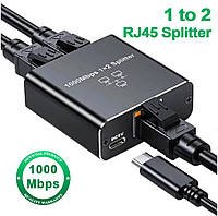 Розгалужувач RJ45 1 на 2 Gigabit Ethernet, адаптер мережевого кабелю 1000 Мбіт/с з USB живленням для ПК, ТВ, роутера