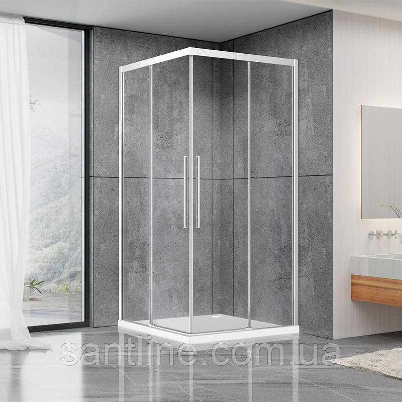 Душова кабіна 90х90х190 см квадратна без піддону DUSEL DL 194 Chrome розсувні двері прозоре скло 6 мм, фото 1