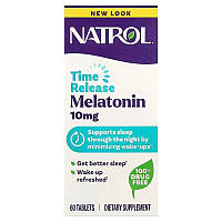Мелатонін, Melatonin, Natrol, повільне вивільнення, 10 мг, 60 таблеток
