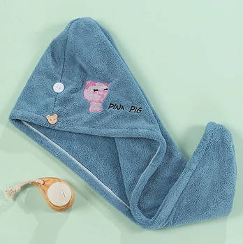 Рушники для сушіння волосся, рушник для волосся з гудзиком, рушник для сушіння волосся синій