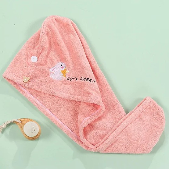 Рушники для сушіння волосся, рушник для волосся з гудзиком, рушник для сушіння волосся рожеве, фото 1