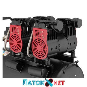 Компресор 50 л 2x1.1кВт 220 В 8атм 320 л/хв 1400 об./хв малошумний безоливний 4 циліндри PT-0027 Intertool