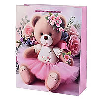 Подарунковий пакет для дівчинки з ручками Stenson Teddy 26х32х12см, принт ведмедик Різнокольоровий (R98406-M)