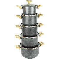 Набір каструль 5 шт 2/3/4/5/6л каструля з антипригарним гранітним покриттям для індукційної та звичайної плити, чорні