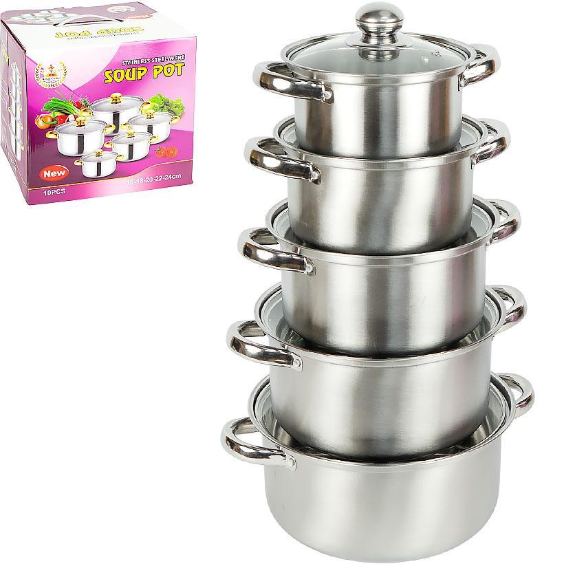Набір каструль з нержавіючої сталі 5 шт D16/18/20/22/24 см каструля нержавійка для індукційної та звичайної плити, фото 1