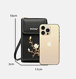 Жіноча міні клатч сумочка з квітами вишивка для телефону, маленька сумка гаманець на плече з квіточками, фото 3