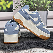 Кросівки жіночі Swin білі з блакитним еко-шкіра демісезонні 4737, фото 5