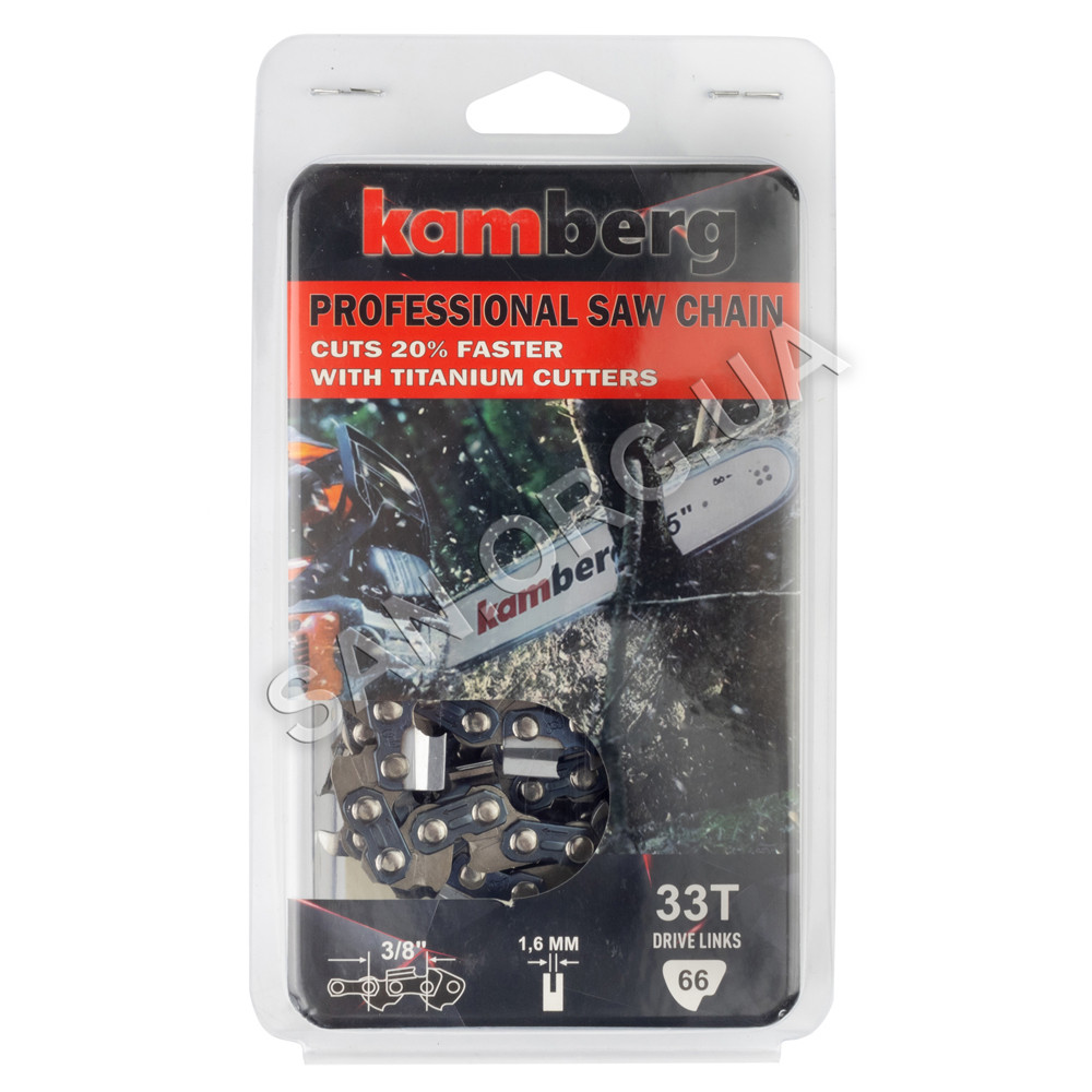 Ланцюг 66 ланок (33 зуба) крок 3/8 паз 1,6 мм Kamberg PRO Titanium, фото 1