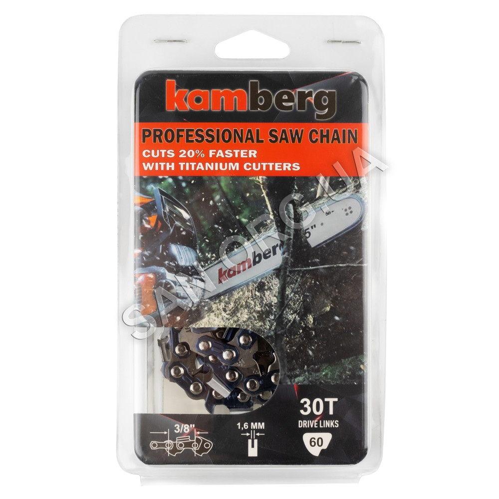 Ланцюг 60 ланок (30 зубів) крок 3/8 паз 1,6 мм Kamberg PRO Titanium для S 361, фото 1