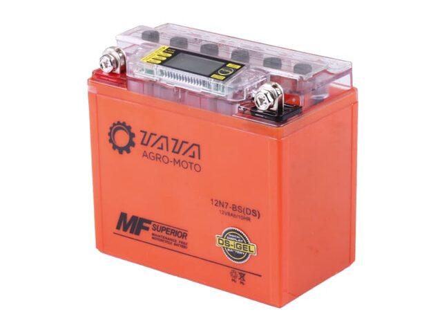 Акумулятор гелевий TT AGRO MOTO 12N7-BS 7АH на мотоцикл, 137*76*128 мм, жовтогарячий, з дисплеєм, фото 1
