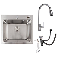 Комплект: Кухонна мийка VALESO Handmade 50*45 + Змішувач KT 8203 з висувним виливом