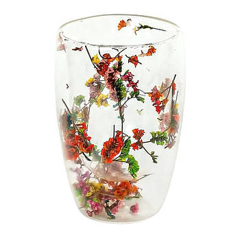 Скляна склянка на 450 мл із малюнком Квіти та подвійним дном 186-6 в пакованні 1 шт.