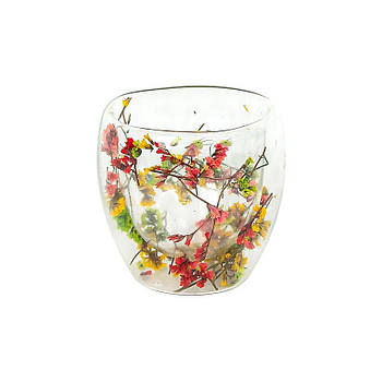 Склянка скляна на 250 мл з малюнком Квіти і подвійним дном 186-4 в упаковці 2 шт