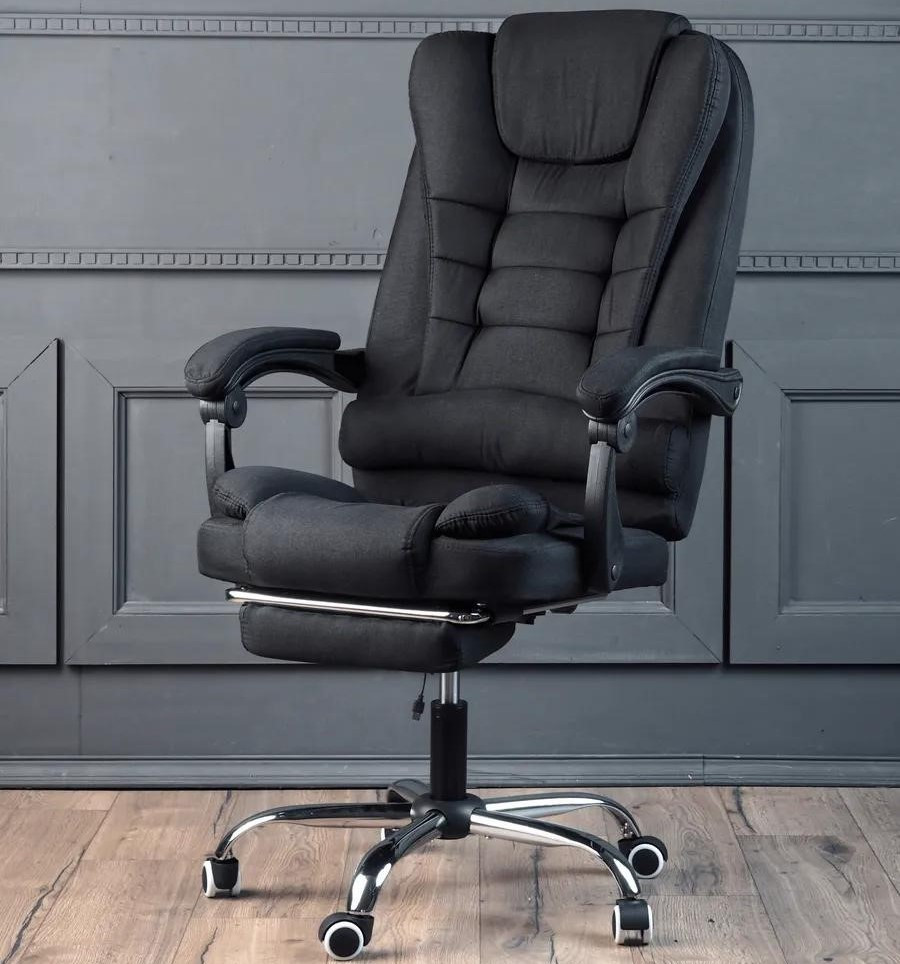 Офісне крісло до 130 кг з підставкою для ніг BOSS KO22 VIP Чорне з тканини, фото 1