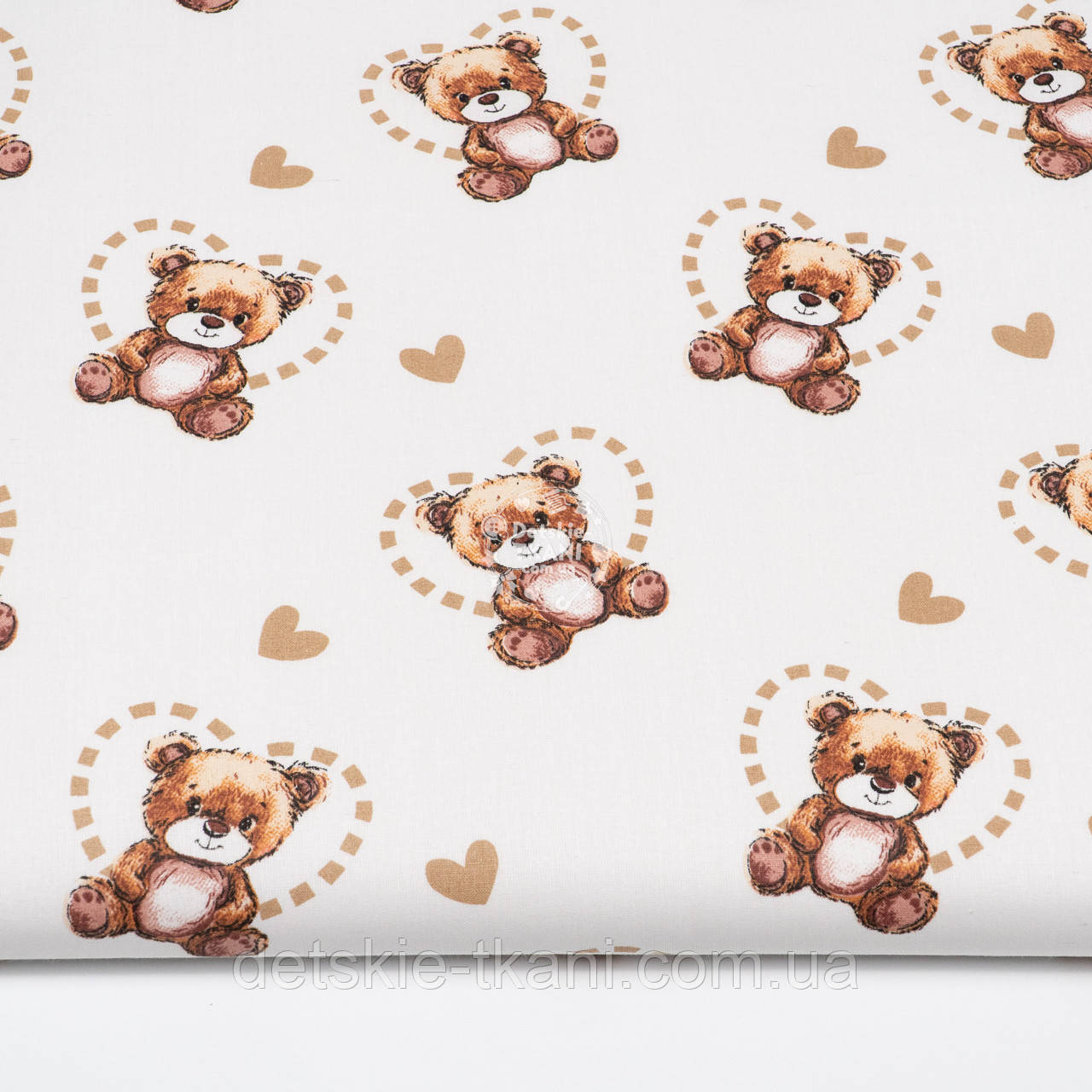 Бязь "Ведмедики в серцях" на білому тлі, №5744, фото 1