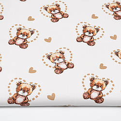 Бязь "Ведмедики в серцях" на білому тлі, №5744