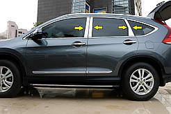 Молдинг дверних стійок (6 шт, нерж.) для Honda CRV 2012-2016 рр