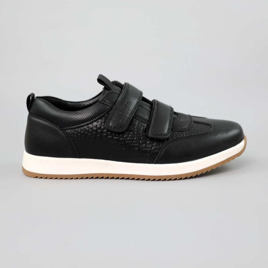 Підліткові весняні осінні кросівки, кеди з екошкіри чорні на липучках