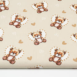 Бязь "Ведмедики в серцях" на бежевому тлі, №5745