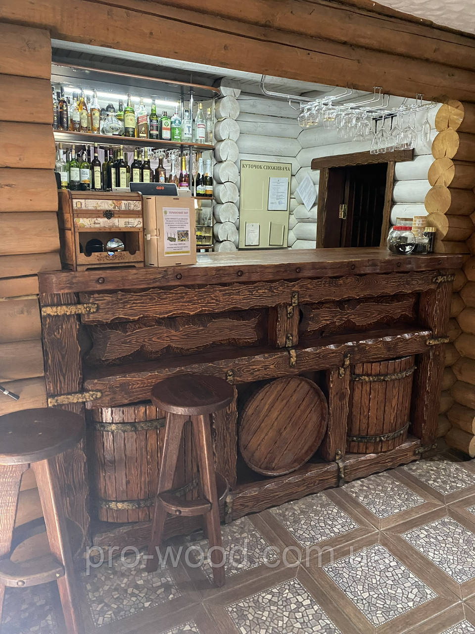 Барна стійка з дерева з діжками під старовину, фото 1