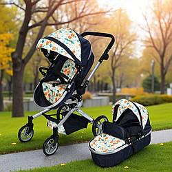 Коляска для ляльки 9695 Melogo синя з принтом, зимова