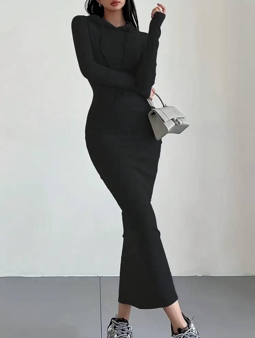 Сукня рубчик міді із капюшоном, фото 1