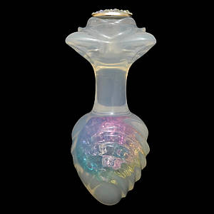 Анальна пробка ребриста UNIVIBE з каменем, силіконова, райдужна, 9 х 4.2 см