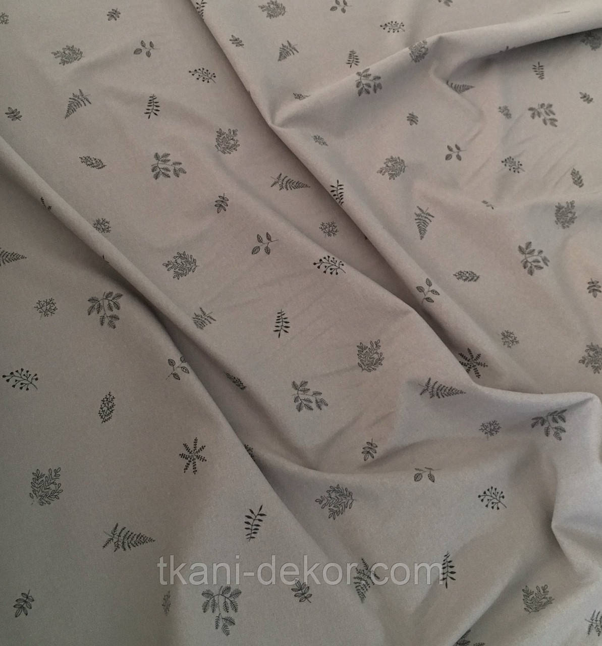 Тепла бавовна, плательна, гілки на сірому, ширина 150см, 150 г/м2, фото 1