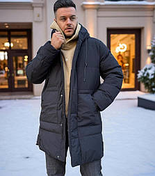 Куртка чоловіча зимова довга парка до -20. Подовжений пуховик теплий чорний Туреччина. Живе фото