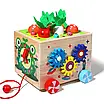 Куб логічний ігровий центр для дітей 9в1 Каталка шестерні сортер ксилофон годинник лабіринт грядки черв'ячки англ, фото 4
