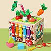 Куб логічний ігровий центр для дітей 9в1 Каталка шестерні сортер ксилофон годинник лабіринт грядки черв'ячки англ, фото 2