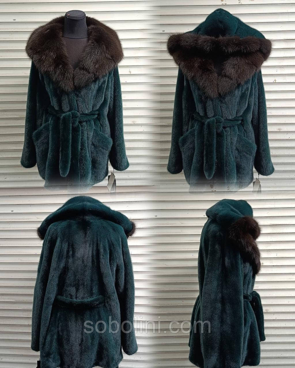Шубка з хутра норочки смарагдовий насичений колір, фото 1