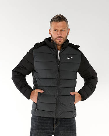 Чоловіча куртка Nike темно-сіра, спортивна демісезонна куртка Найк коротка з капюшоном, фото 1