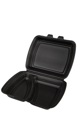 Ланч бокс 250*210*70 чорний двухсекційний упаковка 150шт, контейнер для пакування продуктів з кришкою