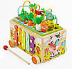 Розвиваюча іграшка машинка-каталка для дітей 6в1 Ксилофон магнітна риболовля сортер пальчикова гра і годинник, фото 2