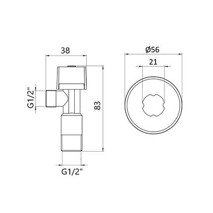 Кран кутовий Thermo Alliance Standart (ручка шестигранник) з вент.буксою 1/2"Н х 1/2"Н SF3441515, фото 2