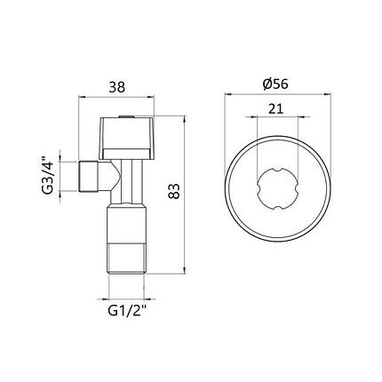 Кран кутовий Thermo Alliance Standart (ручка шестигранник) з вент.буксою 1/2"Н х 3/4"Н SF3441520, фото 2