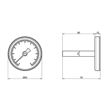 Термометр SD Plus 120oC 63 мм 1/2", заднє під'єднання SD17450MM, фото 2