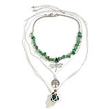 Підвіска з Малазійського нефриту з вощеної нитки з трьох частин дерево життя, бабка та камінь здоров'я, фото 3