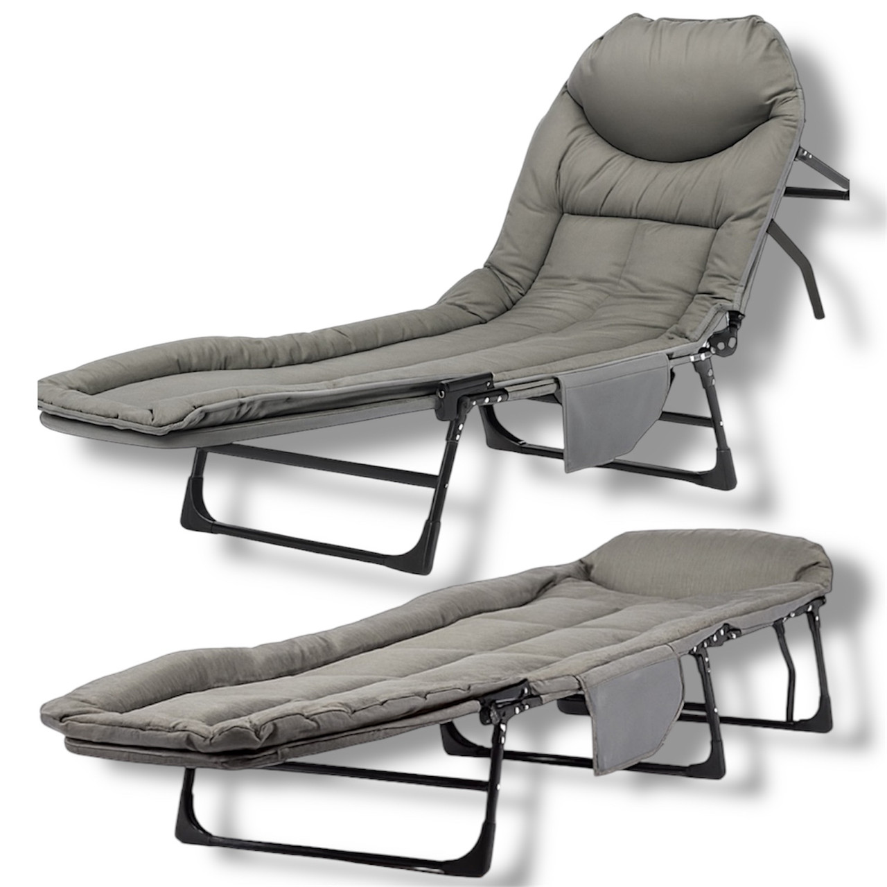 Ліжко розкладне мʼяке з регульованою спинкою Leobro до 150 кг, сірий, фото 1