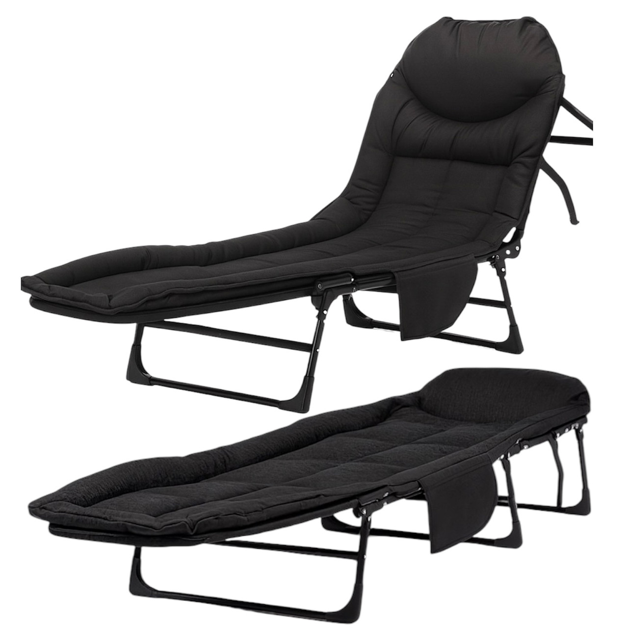 Ліжко розкладне з регульованою спинкою Leobro до 150 кг, чорний, фото 1